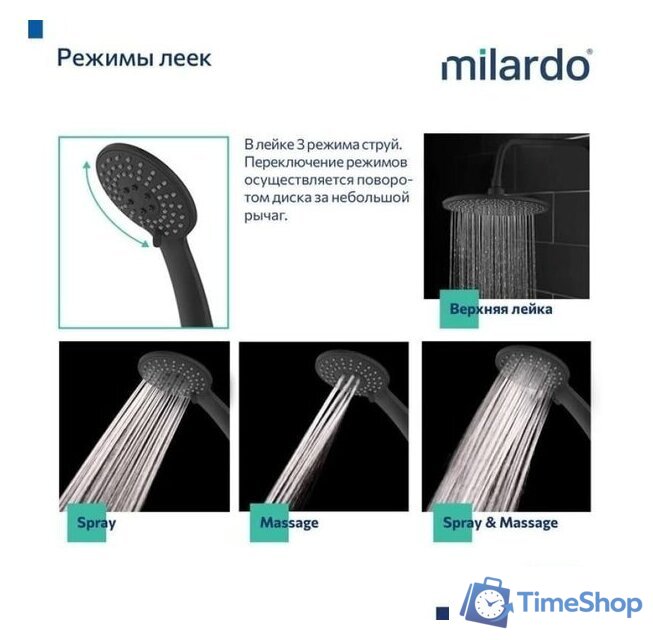 Душевая система  Milardo Rora RORBL4FM06 - Изображение №4 — Интернет-магазин Time-Shop