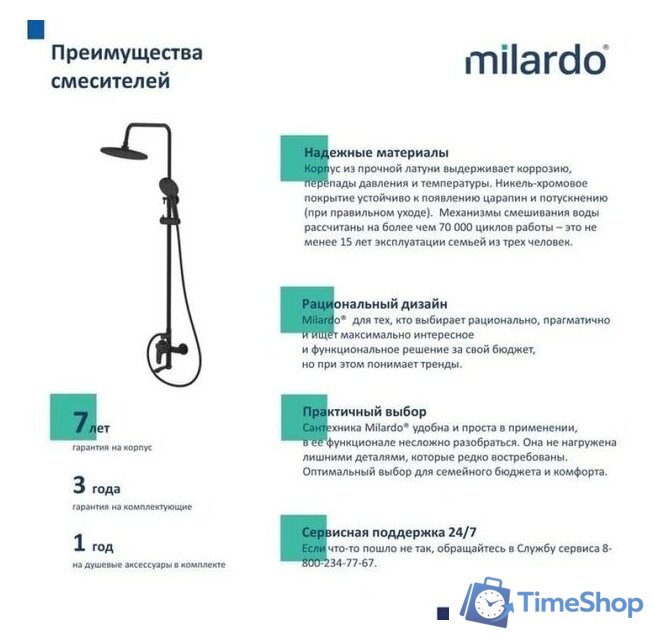 Душевая система  Milardo Rora RORBL4FM06 - Изображение №3 — Интернет-магазин Time-Shop