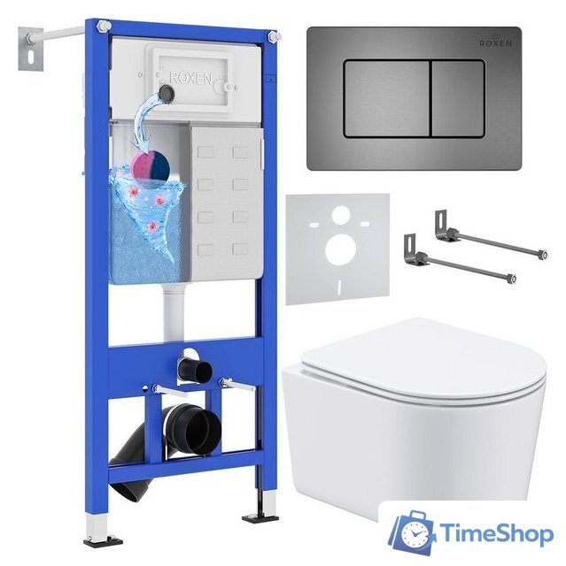 Унитаз подвесной Roxen Simple Compact в комплекте с инсталляцией StounFix Dual Fresh 6 в 1 954681 (кнопка: оружейная сталь) - Изображение №1 — Интернет-магазин Time-Shop