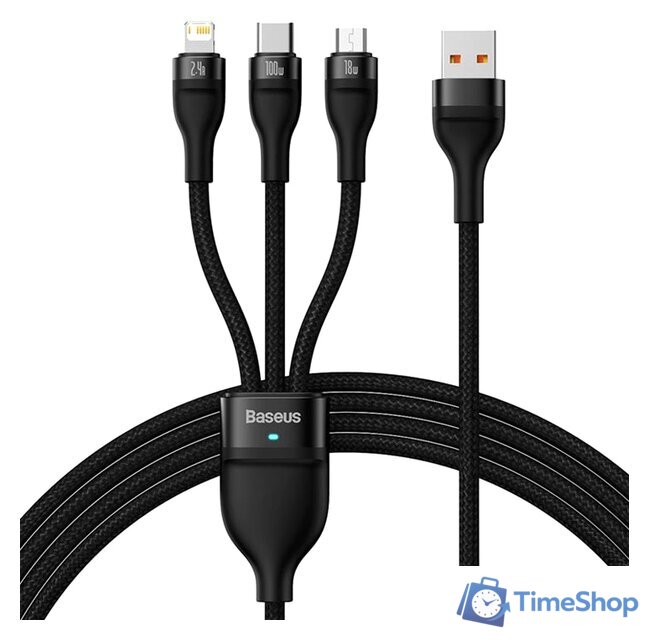 Кабель Baseus CASS030001 USB-A - USB-C, microUSB, Lightning (1.2 м, черный) - Изображение №1 — Интернет-магазин Time-Shop