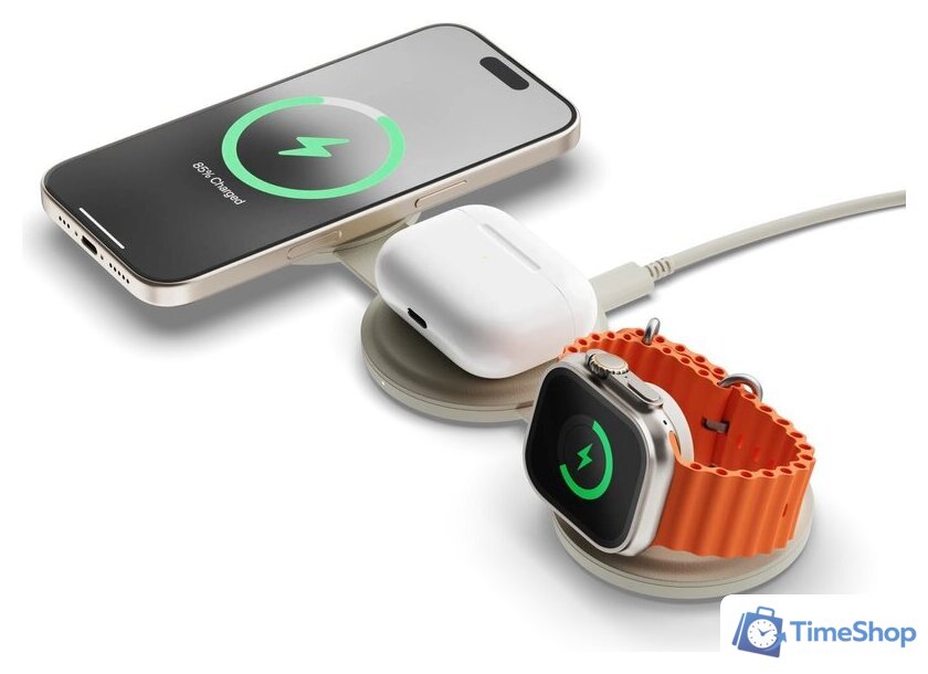 Беспроводное зарядное Satechi OntheGo 3-in-1 Charger ST-QTG31W (бежевый) - Изображение №5 — Интернет-магазин Time-Shop