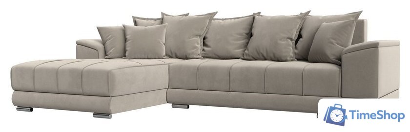 Угловой диван Лига диванов НордСтар левый 121113L (микровельвет бежевый/подушки микровельвет бежевый) - Изображение №1 — Интернет-магазин Time-Shop