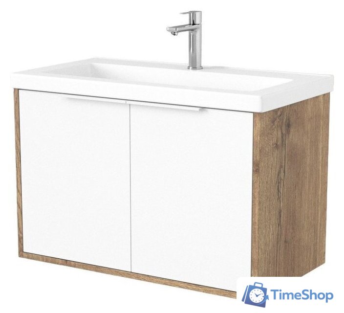  Дабер Тумба под умывальник 018 Тобага/Эридан 80 Т18.8Т.0.21Б (дуб галифакс/белый/ручка белая) - Изображение №1 — Интернет-магазин Time-Shop