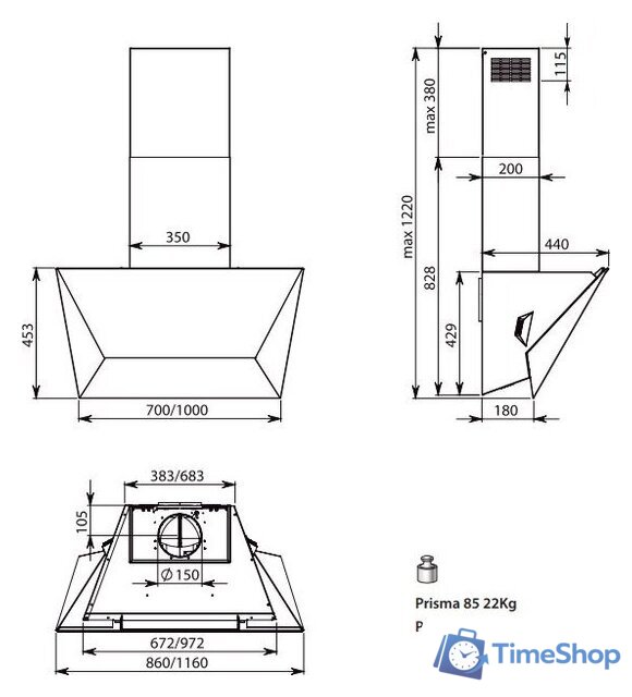 Кухонная вытяжка Falmec Prisma Design+ 85 800 м3/ч (черный) - Изображение №4 — Интернет-магазин Time-Shop