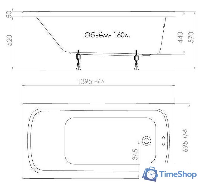 Ванна Triton Стандарт 140x70 (с каркасом и экраном) - Изображение №5 — Интернет-магазин Time-Shop