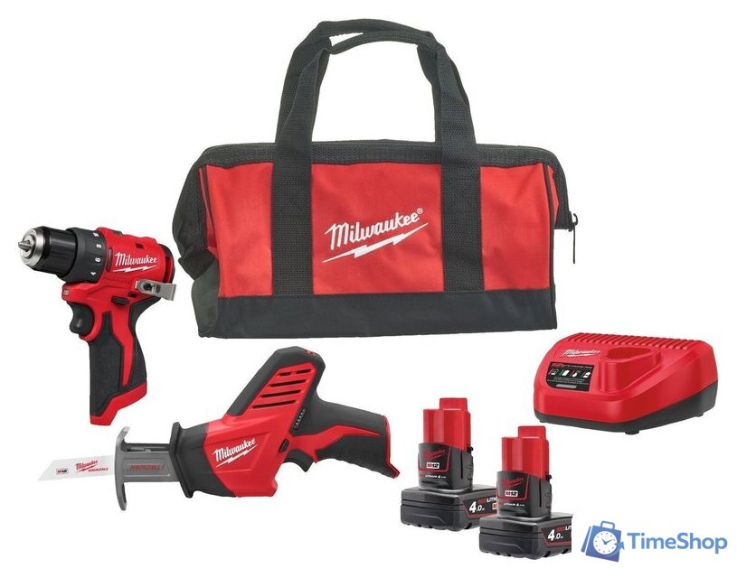  Milwaukee M12 BLPP2A-402B 4933499692 (шуруповерт, сабельная пила, 2 АКБ, сумка) - Изображение №1 — Интернет-магазин Time-Shop