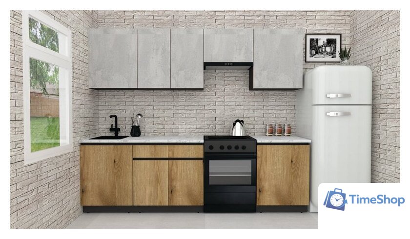 Готовая кухня ВерсоМебель Эко-8 2.6 (бетонный камень/дуб эвок прибрежный) - Изображение №1 — Интернет-магазин Time-Shop