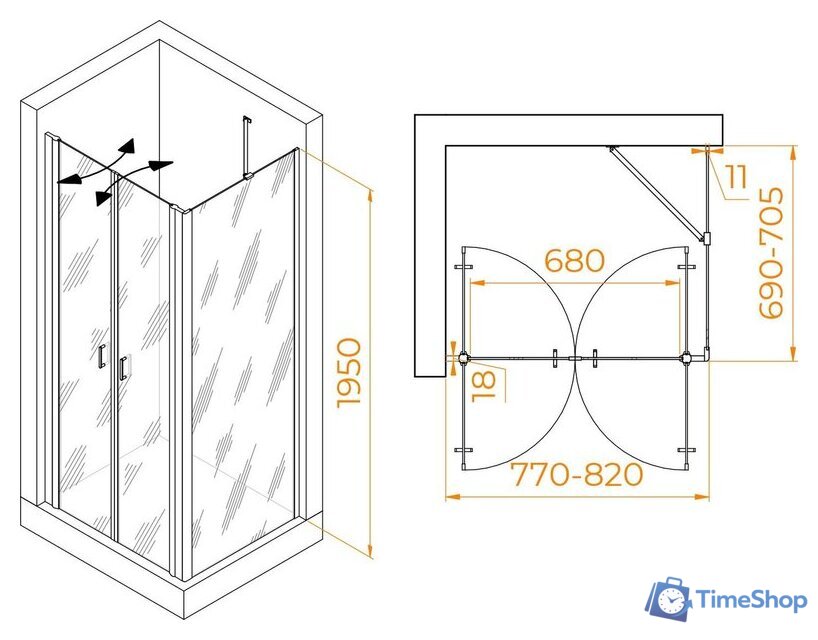 Душевой уголок RGW PA-144B (PA-104B+Z-050-2B+O-204B) 060814487-14 80x70 (черный/прозрачное стекло) - Изображение №2 — Интернет-магазин Time-Shop