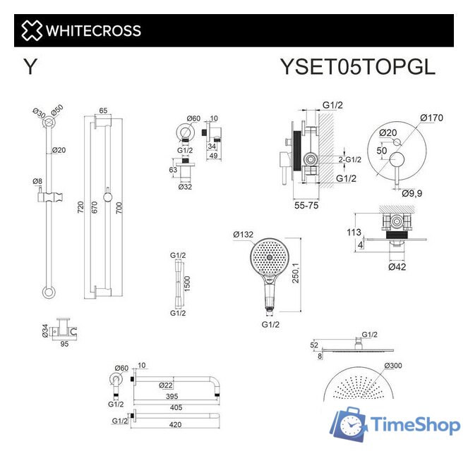 Душевая система  Whitecross Y YSET05TOPGL (золото) - Изображение №3 — Интернет-магазин Time-Shop