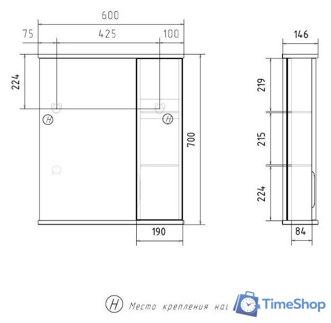  Volna Шкаф с зеркалом Lake 60 R (белый) - Изображение №6 — Интернет-магазин Time-Shop
