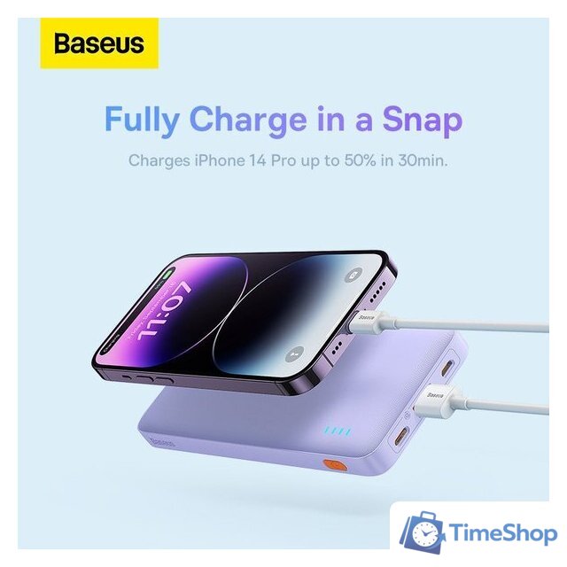 Внешний аккумулятор Baseus Airpow Fast Charge Power Bank 20W 10000mAh (сиреневый) - Изображение №15 — Интернет-магазин Time-Shop