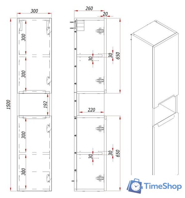  ЗОВ Шкаф-пенал для ванной Дион 150 DP150LHO0M9003MKV5 (белый матовый/дуб) - Изображение №4 — Интернет-магазин Time-Shop