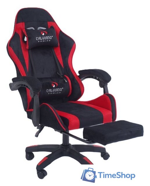 Игровое (геймерское) кресло Calviano 1584 (велюр, черный/красный) - Изображение №1 — Интернет-магазин Time-Shop