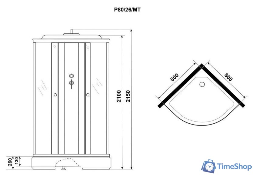 Душевая кабина Niagara Promo P80/26/MT 80x80x215 - Изображение №2 — Интернет-магазин Time-Shop