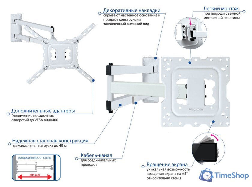 Кронштейн для телевизора Kromax DIX-18W (белый) - Изображение №2 — Интернет-магазин Time-Shop