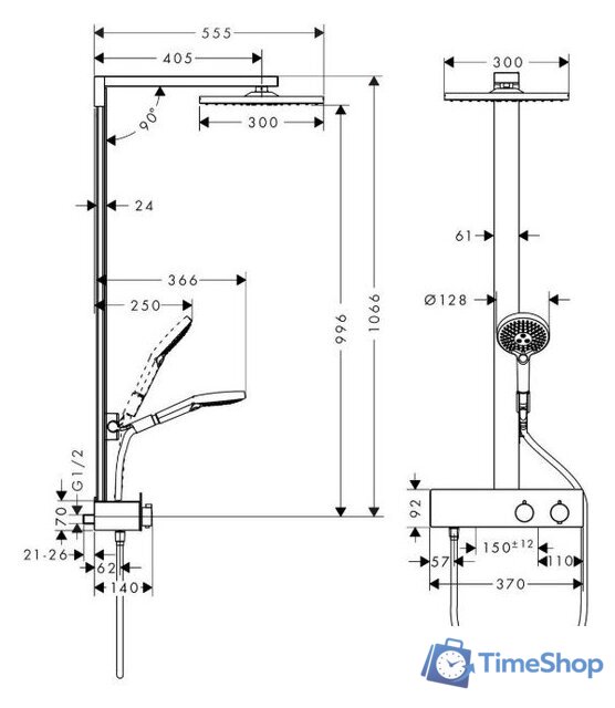 Душевая система  Hansgrohe Raindance E Showerpipe 300 1jet 27361000 - Изображение №2 — Интернет-магазин Time-Shop
