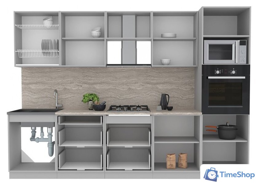 Готовая кухня Интерлиния Мила Лайт 3.0 ВТ (белый платинум/бетон/бискайская сосна) - Изображение №4 — Интернет-магазин Time-Shop