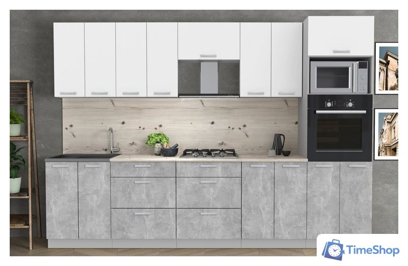 Готовая кухня Интерлиния Мила Лайт 3.0 ВТ (белый платинум/бетон/бискайская сосна) - Изображение №2 — Интернет-магазин Time-Shop