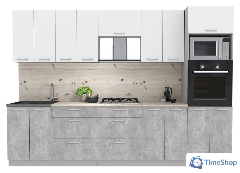 Готовая кухня Интерлиния Мила Лайт 3.0 ВТ (белый платинум/бетон/бискайская сосна) - Изображение №1 — Интернет-магазин Time-Shop