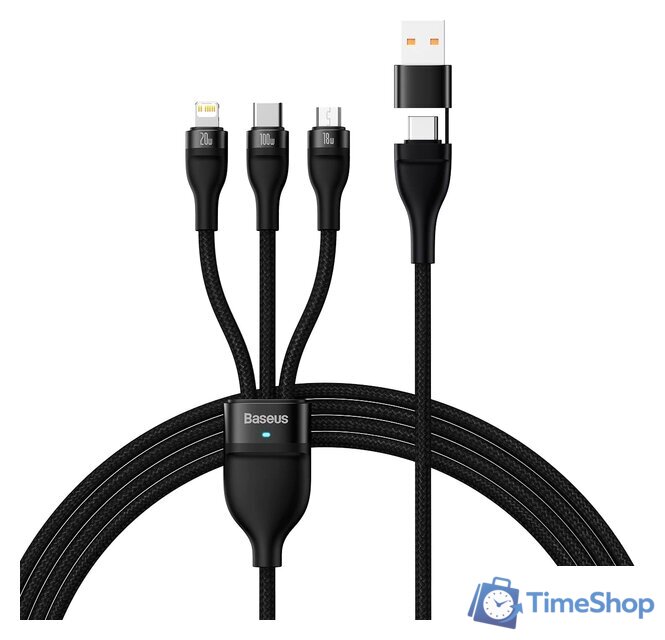 Кабель Baseus CASS030101 USB-C/A - USB-C, microUSB, Lightning (1.2 м, черный) - Изображение №1 — Интернет-магазин Time-Shop