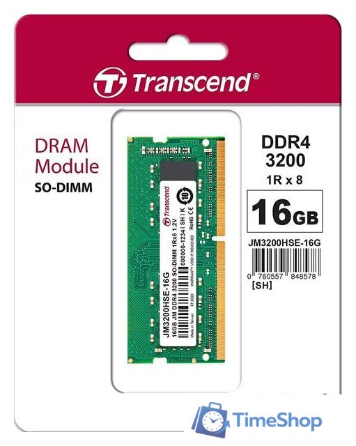 Оперативная память Transcend JetRam 16GB DDR4 SODIMM PC4-25600 JM3200HSE-16G - Изображение №2 — Интернет-магазин Time-Shop