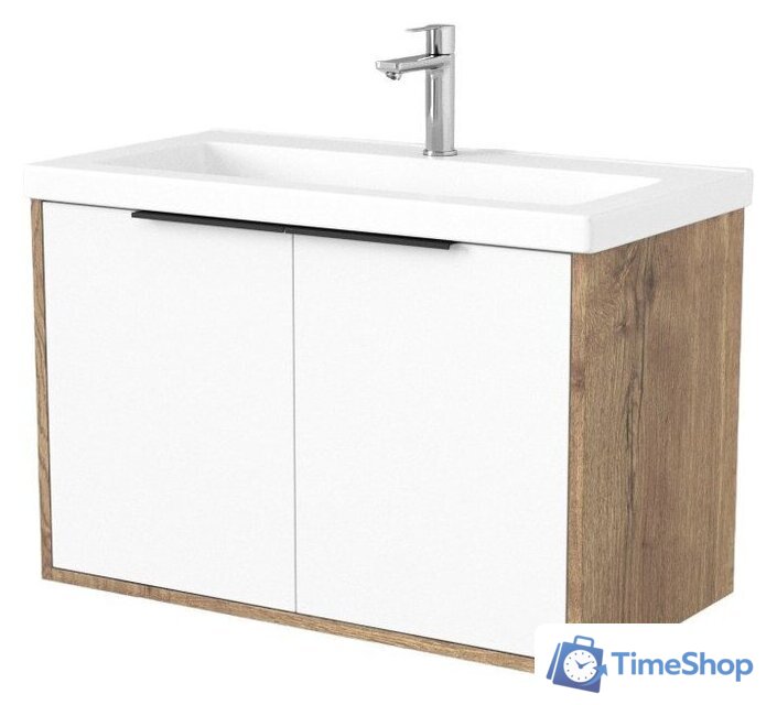  Дабер Тумба под умывальник 018 Тобага/Эридан 80 Т18.8Т.0.21Ч (дуб галифакс/белый/ручка черная) - Изображение №1 — Интернет-магазин Time-Shop