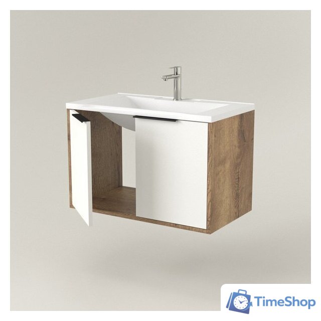  Дабер Тумба под умывальник 018 Тобага/Эридан 80 Т18.8Т.0.21Ч (дуб галифакс/белый/ручка черная) - Изображение №3 — Интернет-магазин Time-Shop