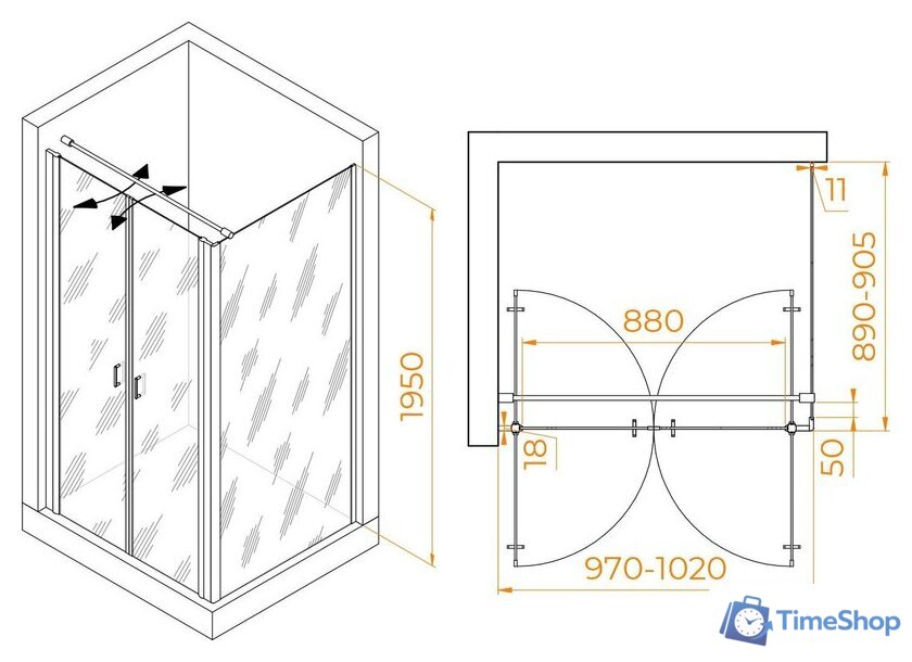 Душевой уголок RGW PA-144 (PA-104+Z-050-2+O-104) 060814409-011 100x90 (хром/прозрачное стекло) - Изображение №2 — Интернет-магазин Time-Shop