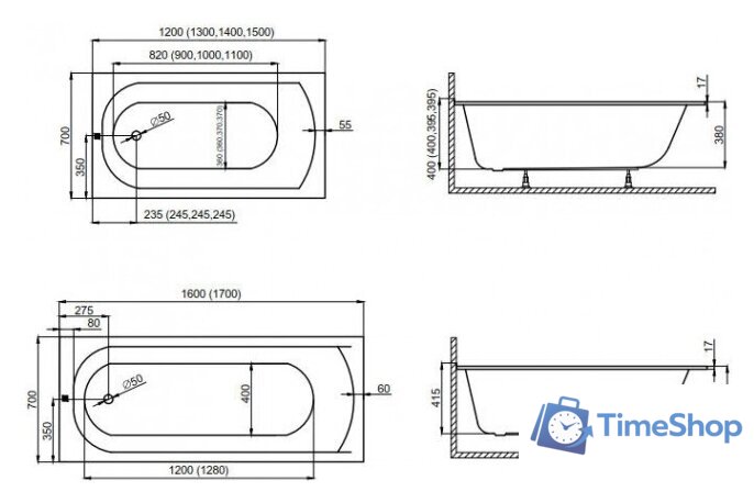 Ванна Polimat CLASSIC Slim 170x70 с ножками - Изображение №4 — Интернет-магазин Time-Shop