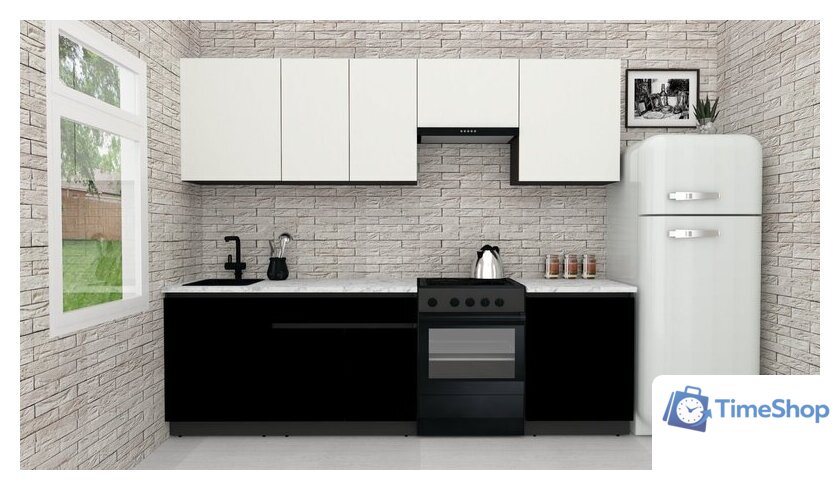 Готовая кухня ВерсоМебель Эко-8 2.6 (белый фасадный/черный/ст.мрамор итальянский) - Изображение №1 — Интернет-магазин Time-Shop