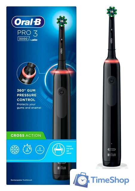 Электрическая зубная щетка Oral-B Pro 3 3000 Cross Action D505.513.3 (черный) - Изображение №1 — Интернет-магазин Time-Shop