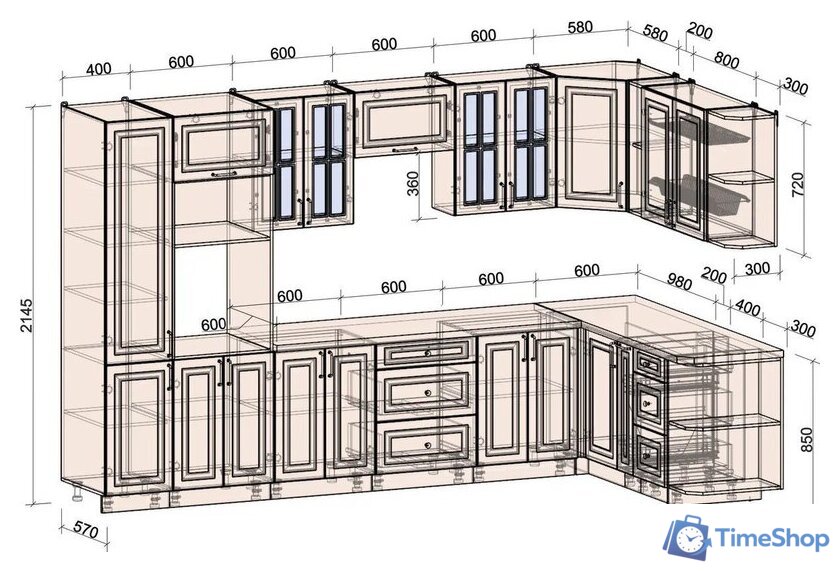 Готовая кухня Интерлиния Мила Шато 1.88x3.4 ВТ PR (белый/керамика/опал светлый) - Изображение №6 — Интернет-магазин Time-Shop
