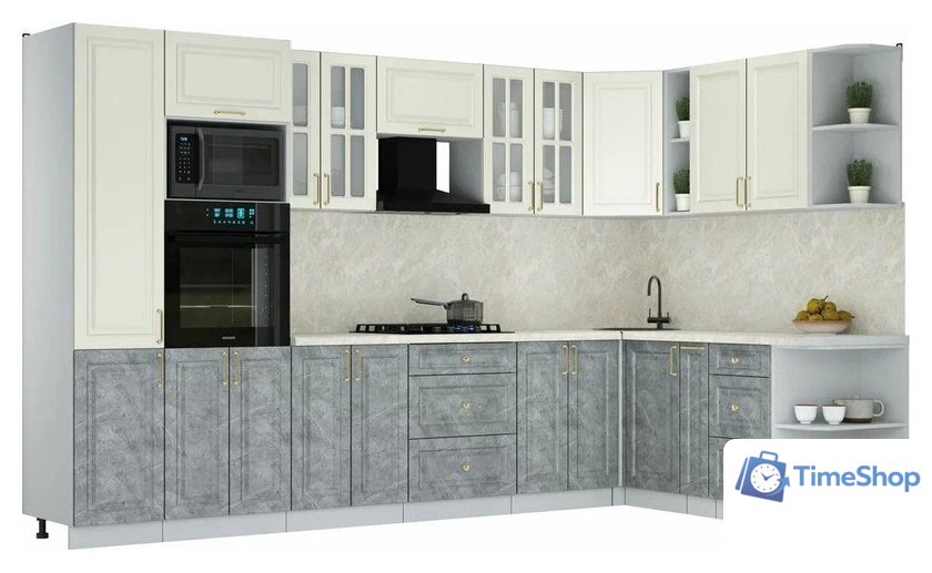 Готовая кухня Интерлиния Мила Шато 1.88x3.4 ВТ PR (белый/керамика/опал светлый) - Изображение №1 — Интернет-магазин Time-Shop