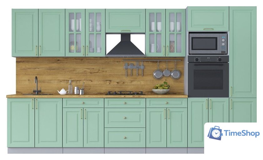 Готовая кухня Интерлиния Мила Шато 3.6В (мята/мята/дуб бунратти) - Изображение №1 — Интернет-магазин Time-Shop