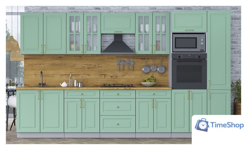 Готовая кухня Интерлиния Мила Шато 3.6В (мята/мята/дуб бунратти) - Изображение №2 — Интернет-магазин Time-Shop