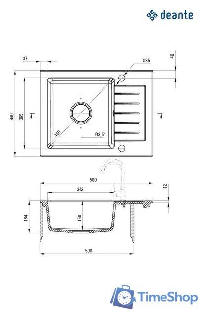 Кухонная мойка Deante ZQZ_T11A - Изображение №2 — Интернет-магазин Time-Shop