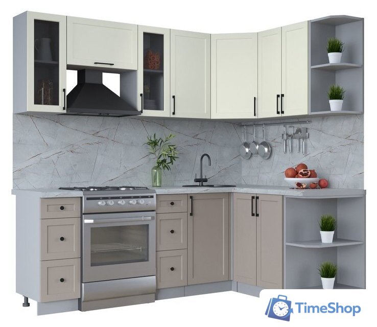 Готовая кухня Интерлиния Тренд 1.5x2.2 правая (луна/белый/серый каспий) - Изображение №1 — Интернет-магазин Time-Shop