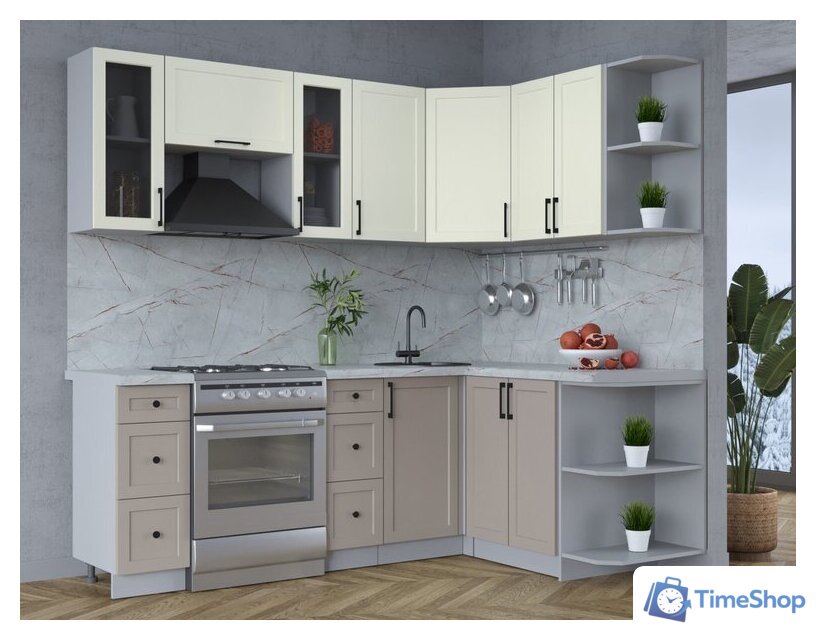 Готовая кухня Интерлиния Тренд 1.5x2.2 правая (луна/белый/серый каспий) - Изображение №2 — Интернет-магазин Time-Shop