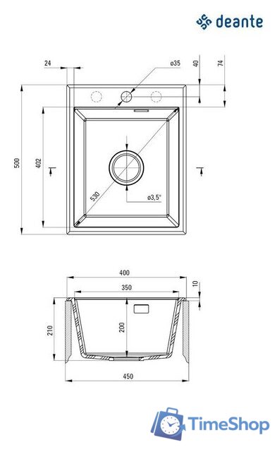 Кухонная мойка Deante ZQE_A104 - Изображение №2 — Интернет-магазин Time-Shop