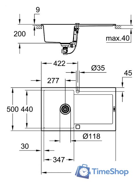 Кухонная мойка Grohe K500 50-C 86/50 1.0 31644AT0 (серый гранит) - Изображение №2 — Интернет-магазин Time-Shop
