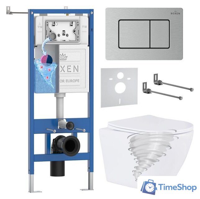 Унитаз подвесной Roxen Antares Tornado Long в комплекте с инсталляцией StounFix Dual Fresh 6 в 1 868442 (кнопка: сатин матовая) - Изображение №1 — Интернет-магазин Time-Shop