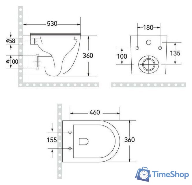 Унитаз подвесной Roxen Antares Tornado Long в комплекте с инсталляцией StounFix Dual Fresh 6 в 1 868442 (кнопка: сатин матовая) - Изображение №9 — Интернет-магазин Time-Shop