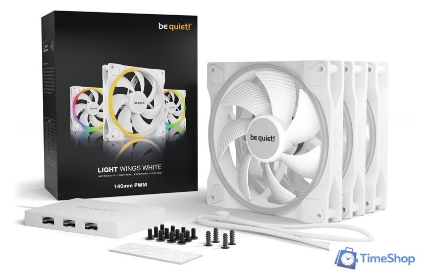 Комплект вентиляторов для корпуса с контроллером be quiet! Light Wings White 140mm PWM Triple-Pack BL102 - Изображение №6 — Интернет-магазин Time-Shop