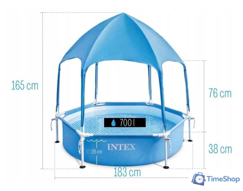 Каркасный бассейн Intex Metal Frame с навесом 28209NP (183x38) - Изображение №3 — Интернет-магазин Time-Shop