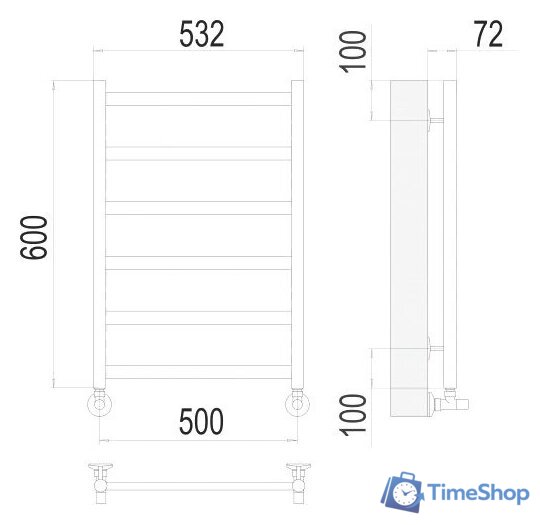 Полотенцесушитель TERMINUS Аврора П6 500x600 нп (хром) - Изображение №3 — Интернет-магазин Time-Shop