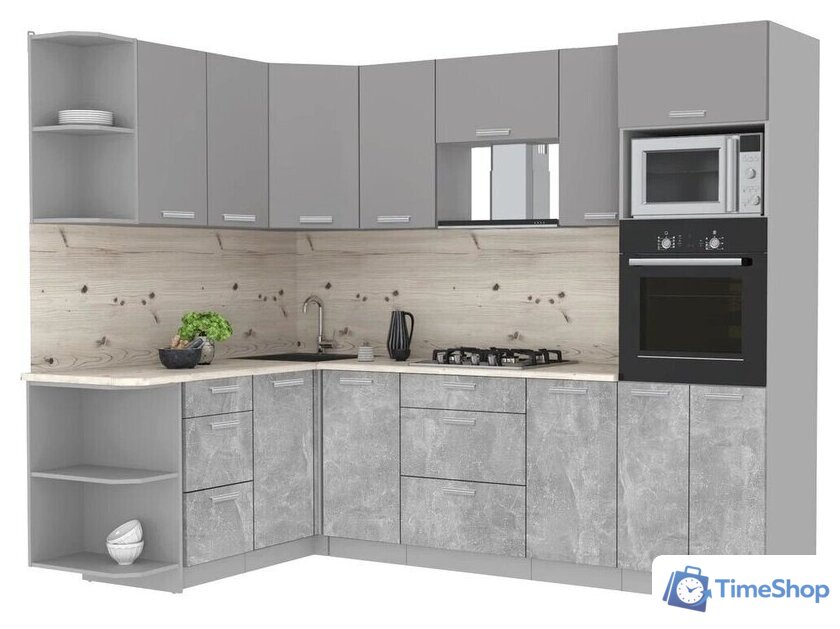 Готовая кухня Интерлиния Мила Лайт 1.68x2.6 левая (серебристый/бетон/бискайская сосна) - Изображение №1 — Интернет-магазин Time-Shop