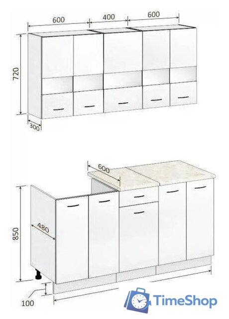 Готовая кухня Кортекс-мебель Корнелия Экстра 1.6м (дуб сонома/королевский опал) - Изображение №5 — Интернет-магазин Time-Shop