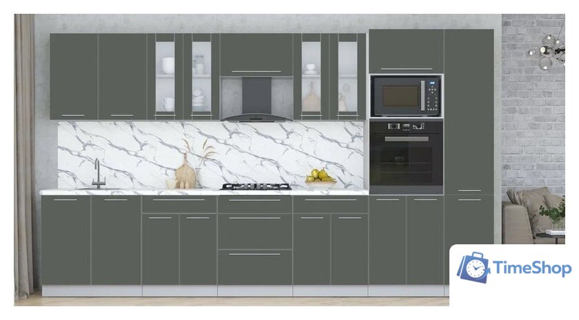 Кухонный модуль Интерлиния Мила Пластик 3.6 (шторм/шторм/белый гранит) - Изображение №2 — Интернет-магазин Time-Shop