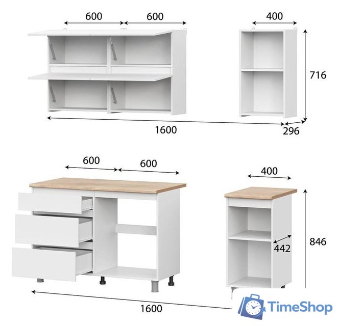Готовая кухня Mio Tesoro Токио 1.6 (белый текстурный/дуб сонома) - Изображение №7 — Интернет-магазин Time-Shop