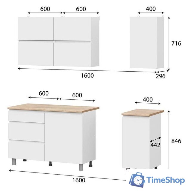 Готовая кухня Mio Tesoro Токио 1.6 (белый текстурный/дуб сонома) - Изображение №6 — Интернет-магазин Time-Shop